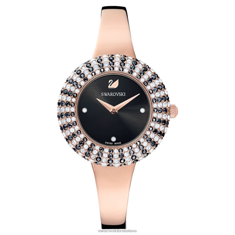 krištáľové ružové hodinky švajčiarsky kovový náramok, čierny, povrchová úprava ružové zlato B8ZNT1162 Swarovski príslušenstvo - Image 1