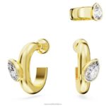 kruhové náušnice dextera s manžetou na uši hruškový výbrus, biely, pozlátený B8ZNT402 Swarovski šperky