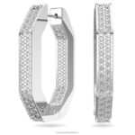 kruhové náušnice dextera tvar osemuholníka, biela, rhodiovaná B8ZNT926 Swarovski šperky