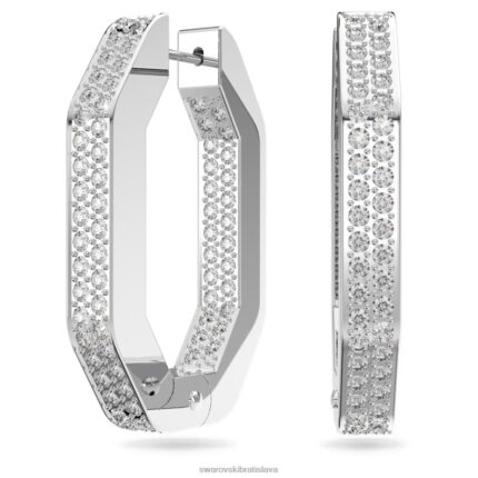 kruhové náušnice dextera tvar osemuholníka, biela, rhodiovaná B8ZNT926 Swarovski šperky