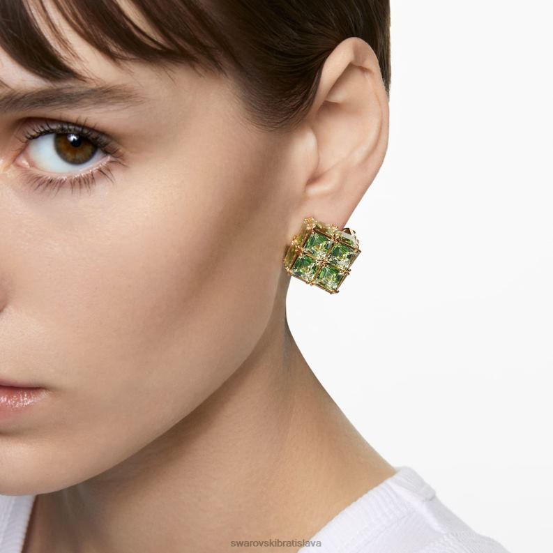 kuriózna napichovacia náušnica jednoduché, štvorcový rez, zelené, pozlátené B8ZNT976 Swarovski šperky - Image 2