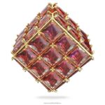 kuriózna napichovacia náušnica jednoduchý, hranatý rez, oranžový, pozlátený B8ZNT975 Swarovski šperky
