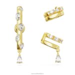 manžeta na uši dextera zmiešané strihy, biele, pozlátené B8ZNT401 Swarovski šperky - Image 3