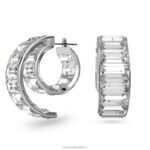 matrix kruhové náušnice bageta rezaná, biela, rhodiovaná B8ZNT907 Swarovski šperky