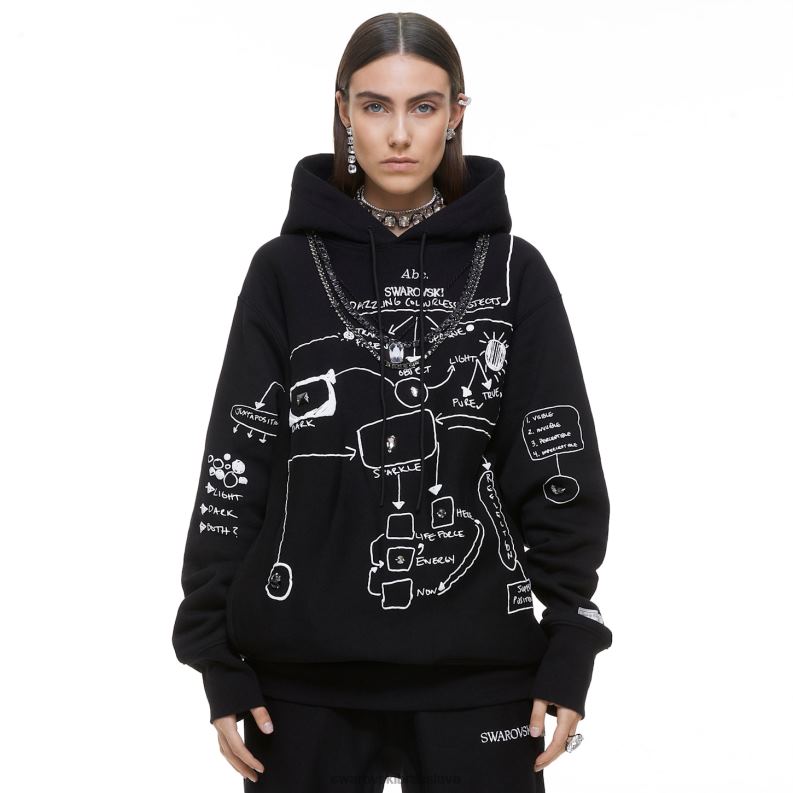 mikina s kapucňou oslnivých bezfarebných predmetov čierna B8ZNT1509 Swarovski mikiny s kapucňou - Image 2