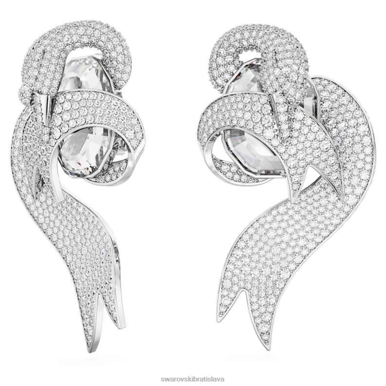 módne labuťkové klipsové náušnice asymetrické prevedenie, labuť, biele, rhodiované B8ZNT946 Swarovski šperky - Image 3