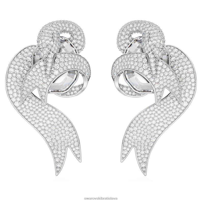 módne labuťkové klipsové náušnice asymetrické prevedenie, labuť, biele, rhodiované B8ZNT946 Swarovski šperky - Image 1