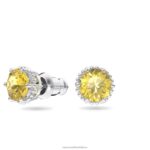 napichovacie náušnice okrúhleho strihu november, žltá, rhodiovaná B8ZNT694 Swarovski šperky - Image 3