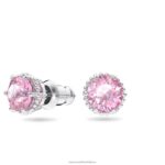 napichovacie náušnice okrúhleho strihu október, ružová, rhodiovaná B8ZNT689 Swarovski šperky - Image 3