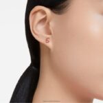 napichovacie náušnice stilla obdĺžnikový strih, ružové, pozlátené ružovým zlatom B8ZNT680 Swarovski šperky - Image 2