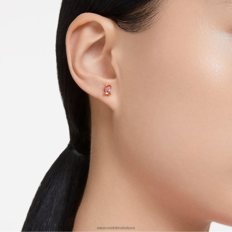 napichovacie náušnice stilla obdĺžnikový strih, ružové, pozlátené ružovým zlatom B8ZNT680 Swarovski šperky - Image 2