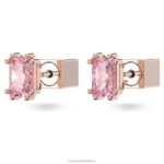 napichovacie náušnice stilla obdĺžnikový strih, ružové, pozlátené ružovým zlatom B8ZNT680 Swarovski šperky - Image 4