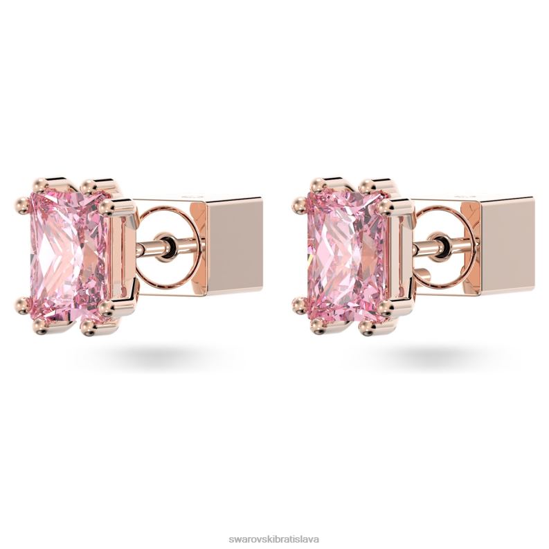 napichovacie náušnice stilla obdĺžnikový strih, ružové, pozlátené ružovým zlatom B8ZNT680 Swarovski šperky - Image 4