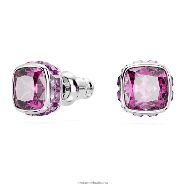 napichovacie náušnice štvorcového strihu február, ružové, rhodiované B8ZNT735 Swarovski šperky - Image 3