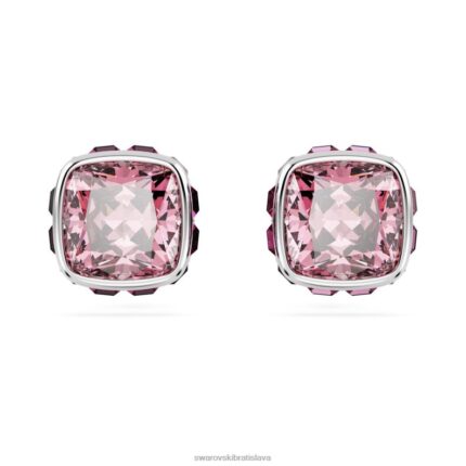 napichovacie náušnice štvorcového strihu október, ružová, rhodiovaná B8ZNT725 Swarovski šperky