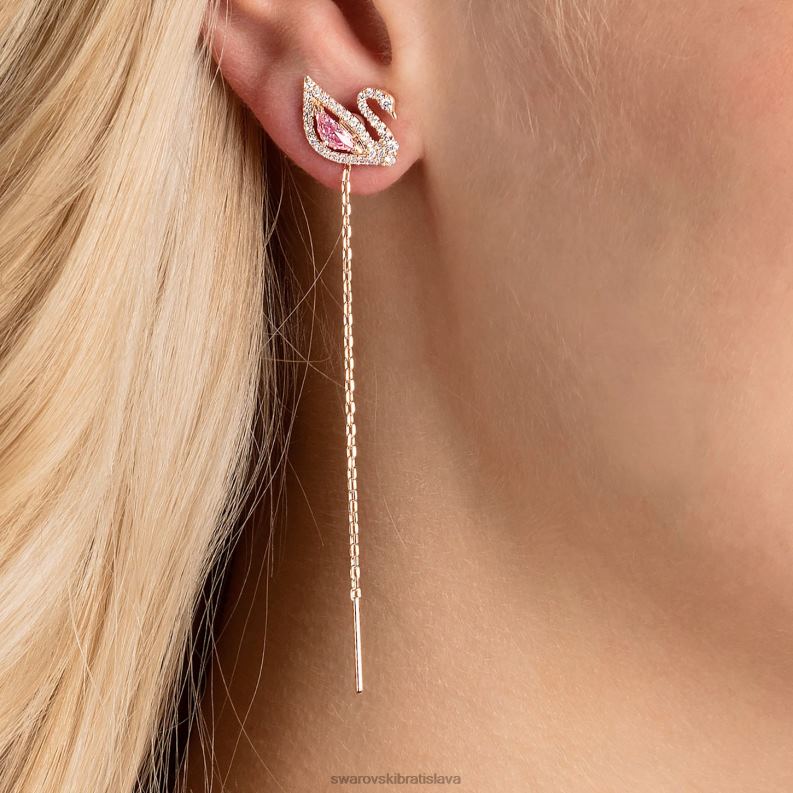 oslnivé labutie náušnice labuť, ružové, pozlátené ružovým zlatom B8ZNT777 Swarovski šperky - Image 2