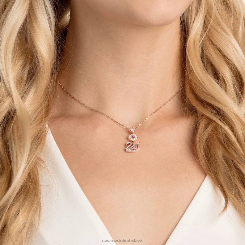 oslnivý náhrdelník labuť labuť, ružové, pozlátené ružovým zlatom B8ZNT25 Swarovski šperky - Image 2