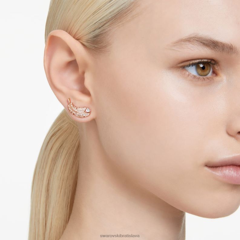 pekné napichovacie náušnice pierko, biele, pozlátené ružovým zlatom B8ZNT724 Swarovski šperky - Image 2