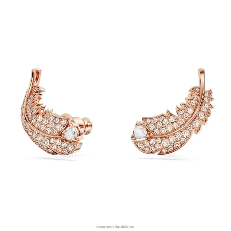 pekné napichovacie náušnice pierko, biele, pozlátené ružovým zlatom B8ZNT724 Swarovski šperky - Image 3