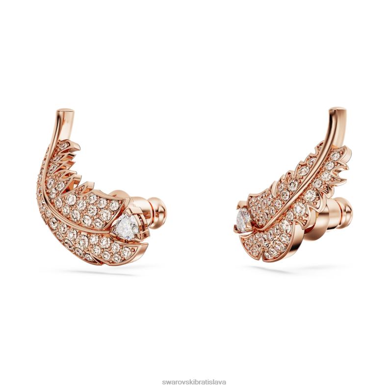 pekné napichovacie náušnice pierko, biele, pozlátené ružovým zlatom B8ZNT724 Swarovski šperky - Image 4