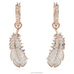 pekné visiace náušnice pierko, biele, pozlátené ružovým zlatom B8ZNT830 Swarovski šperky - Image 3