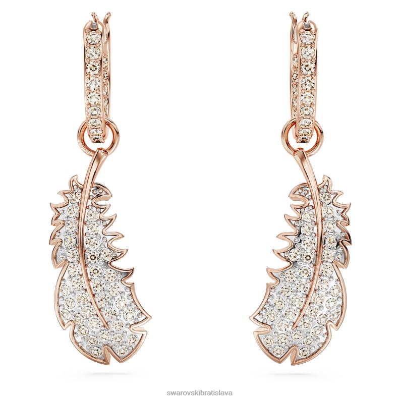 pekné visiace náušnice pierko, biele, pozlátené ružovým zlatom B8ZNT830 Swarovski šperky - Image 3