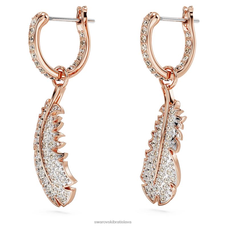 pekné visiace náušnice pierko, biele, pozlátené ružovým zlatom B8ZNT830 Swarovski šperky - Image 4