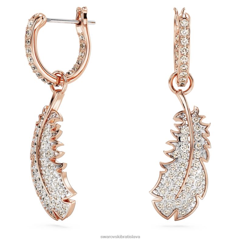 pekné visiace náušnice pierko, biele, pozlátené ružovým zlatom B8ZNT830 Swarovski šperky - Image 1