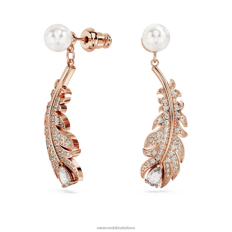 pekné visiace náušnice zmiešané strihy, pierko, biele, pozlátené ružovým zlatom B8ZNT829 Swarovski šperky - Image 3