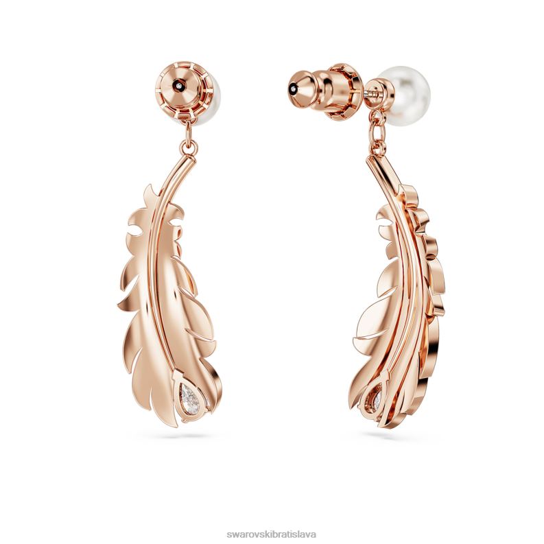 pekné visiace náušnice zmiešané strihy, pierko, biele, pozlátené ružovým zlatom B8ZNT829 Swarovski šperky - Image 5