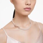 pekný náhrdelník pierko, biele, pozlátené ružovým zlatom B8ZNT108 Swarovski šperky - Image 2