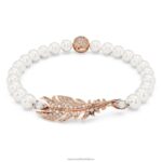 pekný náramok pierko, biele, pozlátené ružovým zlatom B8ZNT575 Swarovski šperky
