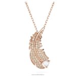 pekný prívesok pierko, biele, pozlátené ružovým zlatom B8ZNT280 Swarovski šperky