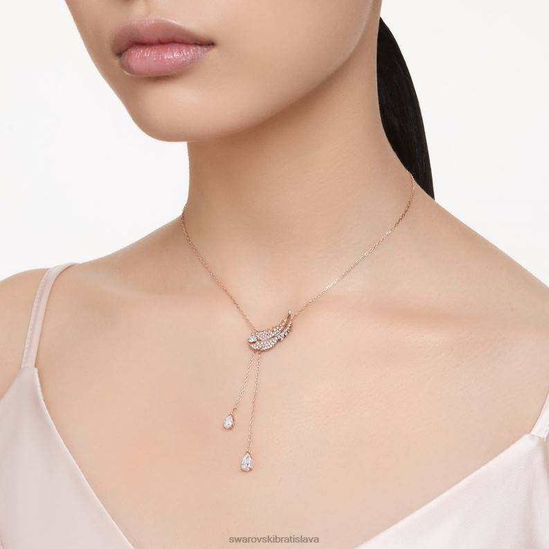 pekný y prívesok pierko, biele, pozlátené ružovým zlatom B8ZNT279 Swarovski šperky - Image 2