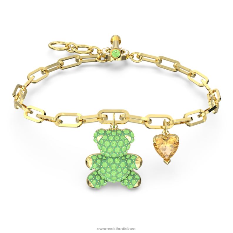 plysovy_naramok_medvedi_zeleny_pozlateny_b8znt472_swarovski_sperky.jpg plyšový náramok medvedí, zelený, pozlátený B8ZNT472 Swarovski šperky - Image 1
