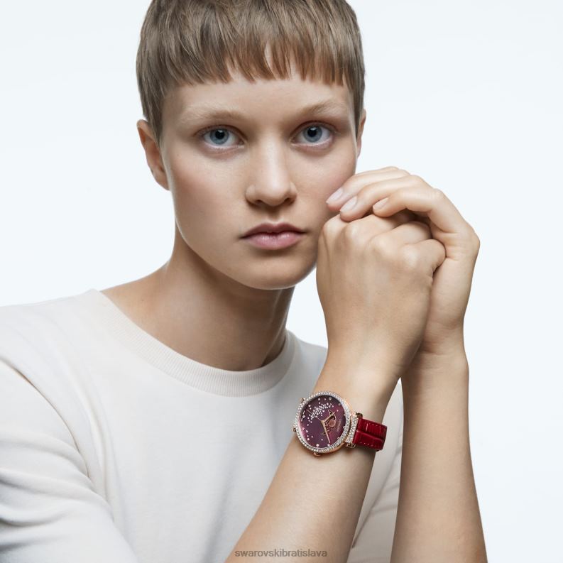 prechod mesačná fáza hodinky švajčiarska výroba, mesiac, kožený remienok, červená, povrchová úprava v ružovom zlate B8ZNT1197 Swarovski príslušenstvo - Image 2