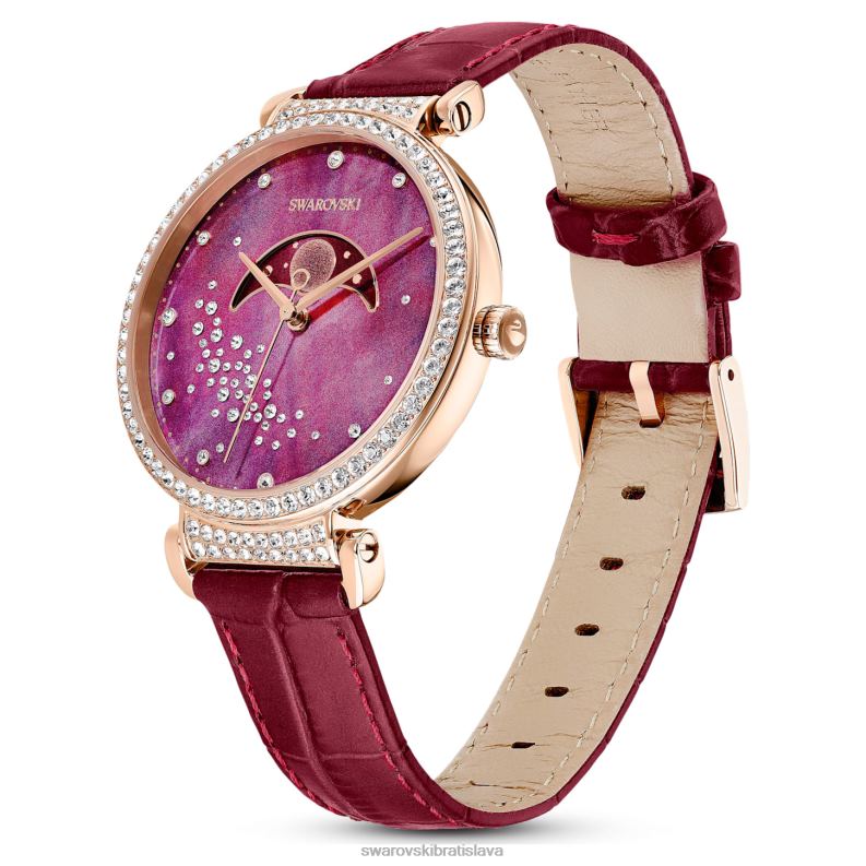 prechod mesačná fáza hodinky švajčiarska výroba, mesiac, kožený remienok, červená, povrchová úprava v ružovom zlate B8ZNT1197 Swarovski príslušenstvo - Image 3