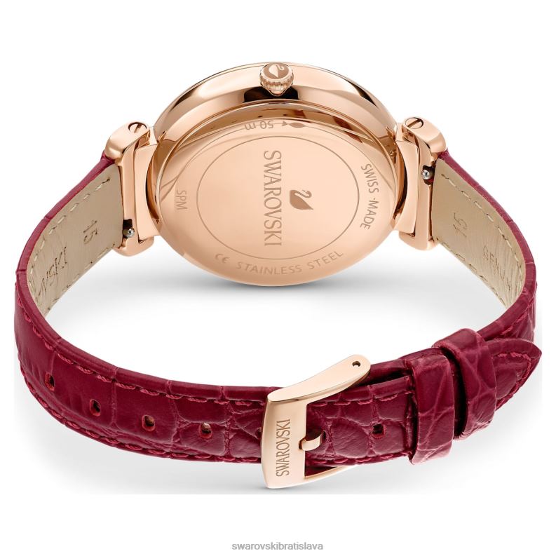 prechod mesačná fáza hodinky švajčiarska výroba, mesiac, kožený remienok, červená, povrchová úprava v ružovom zlate B8ZNT1197 Swarovski príslušenstvo - Image 4