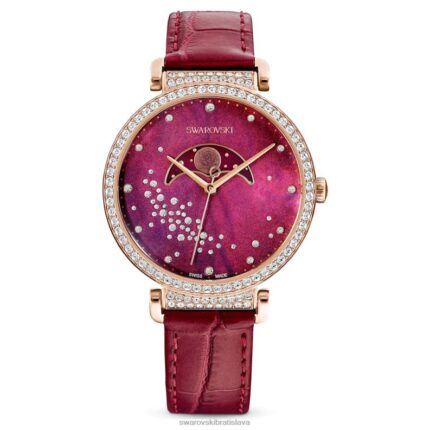 prechod mesačná fáza hodinky švajčiarska výroba, mesiac, kožený remienok, červená, povrchová úprava v ružovom zlate B8ZNT1197 Swarovski príslušenstvo