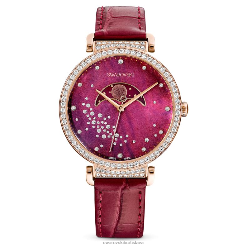 prechod mesačná fáza hodinky švajčiarska výroba, mesiac, kožený remienok, červená, povrchová úprava v ružovom zlate B8ZNT1197 Swarovski príslušenstvo - Image 1