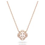šumivý tanečný náhrdelník ďatelina, biela, pozlátená ružovým zlatom B8ZNT102 Swarovski šperky