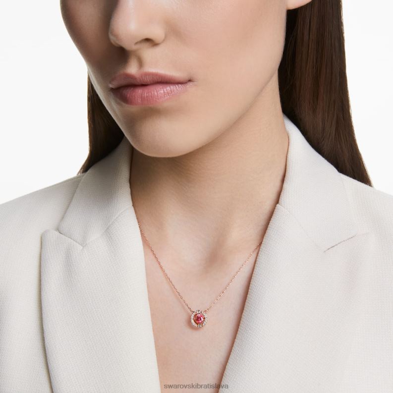 šumivý tanečný náhrdelník okrúhly výbrus, červený, pozlátený ružovým zlatom B8ZNT38 Swarovski šperky - Image 2
