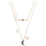 symbolický náhrdelník mesiac a hviezda, čierne, pozlátené ružovým zlatom B8ZNT24 Swarovski šperky