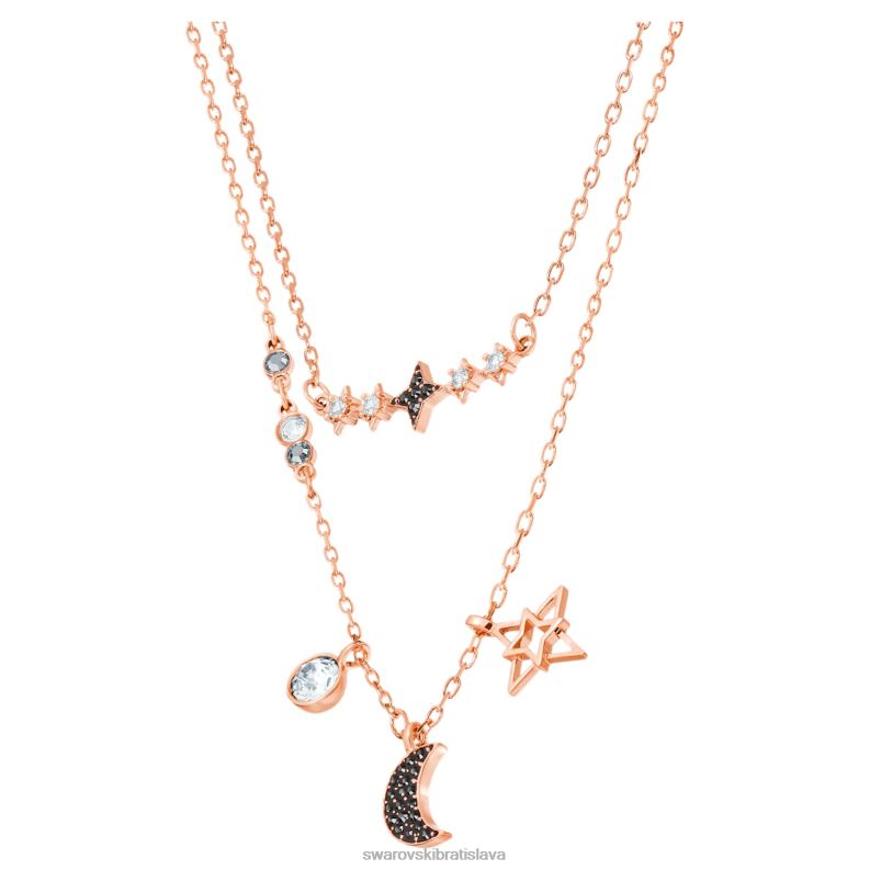 symbolický náhrdelník mesiac a hviezda, čierne, pozlátené ružovým zlatom B8ZNT24 Swarovski šperky - Image 3