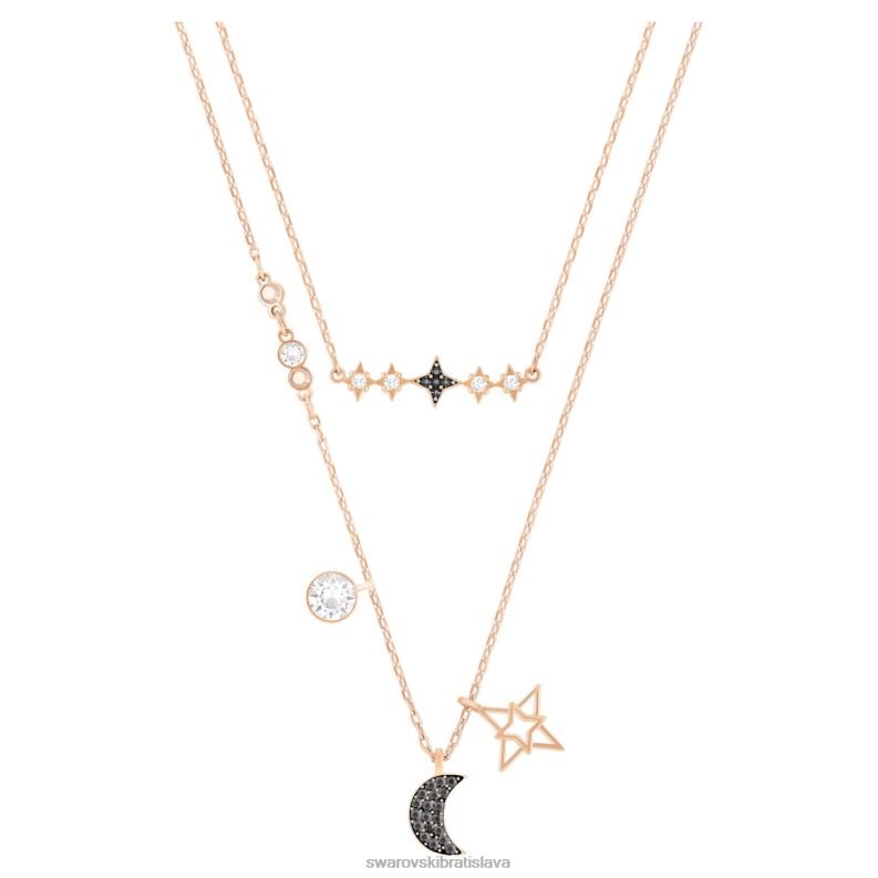 symbolický náhrdelník mesiac a hviezda, čierne, pozlátené ružovým zlatom B8ZNT24 Swarovski šperky - Image 1