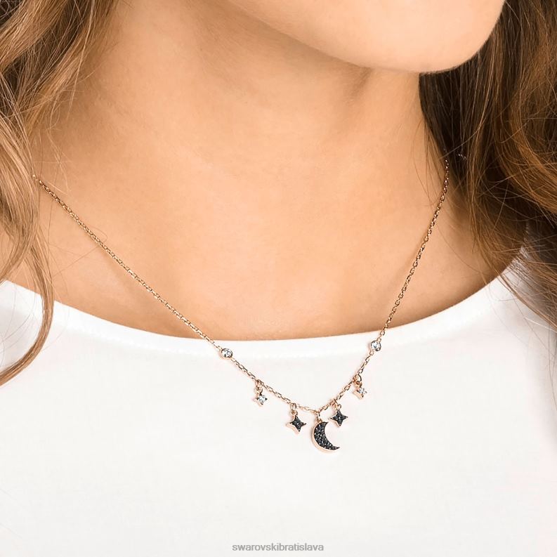 symbolický náhrdelník mesiac a hviezda, čierne, pozlátené ružovým zlatom B8ZNT29 Swarovski šperky - Image 4