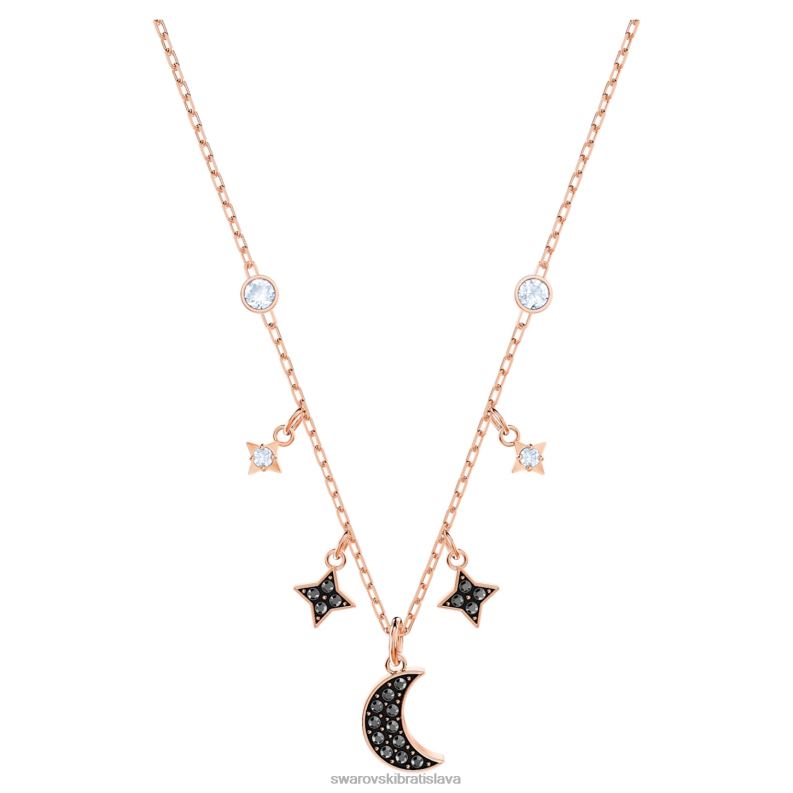 symbolický náhrdelník mesiac a hviezda, čierne, pozlátené ružovým zlatom B8ZNT29 Swarovski šperky - Image 1