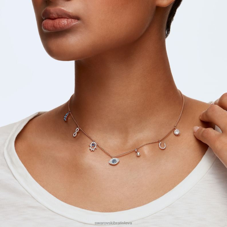 symbolický náhrdelník mesiac, nekonečno, ruka, zlé oko a podkova, modrá, pozlátené ružovým zlatom B8ZNT14 Swarovski šperky - Image 2