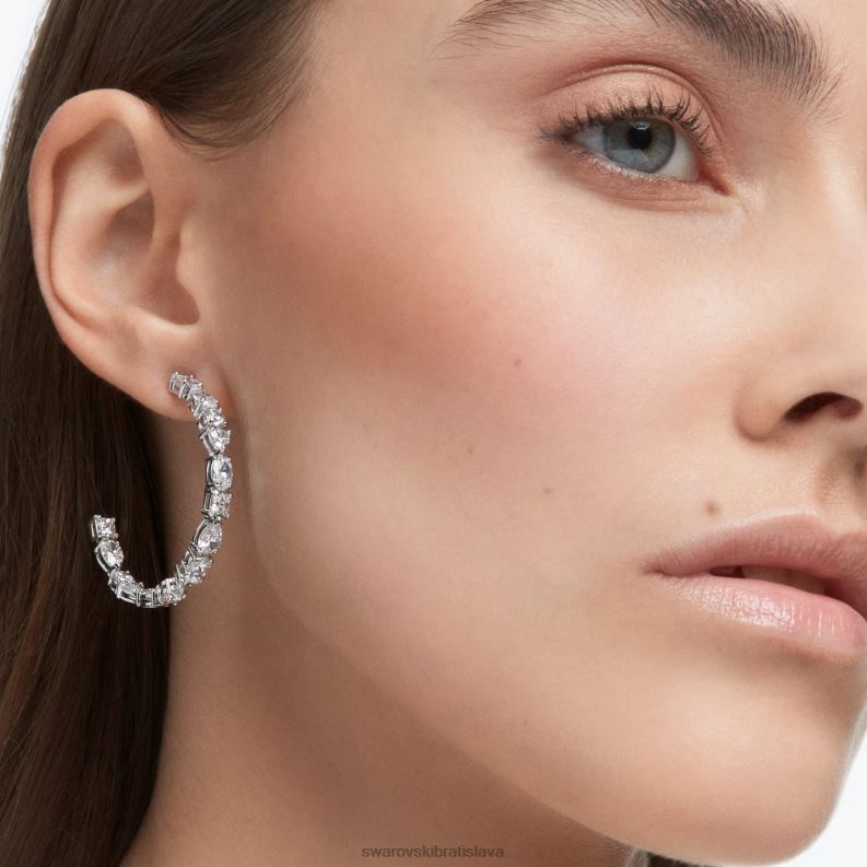 tenisové luxusné kruhové náušnice zmiešané rezy, biele, rhodiované B8ZNT892 Swarovski šperky - Image 4