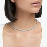 tenisový luxusný náhrdelník okrúhly výbrus, biely, rhodiovaný B8ZNT9 Swarovski šperky - Image 5
